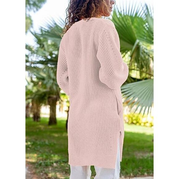 NEW CCK Style Wool-Blend Cardigan M/38 Pink Open Front Long Sleeve Pocket NWT - Picture 2 of 11